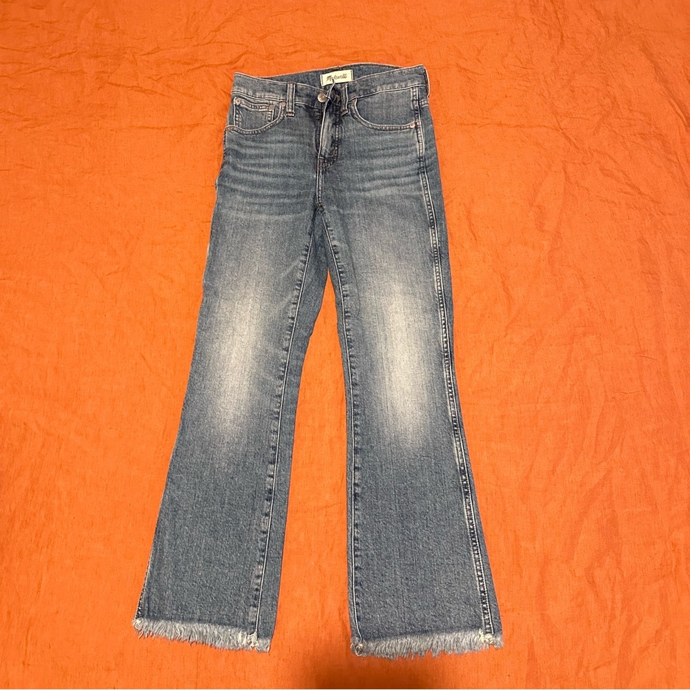 Madewell cali denim boot cut frayed cropped blue jeans size 25